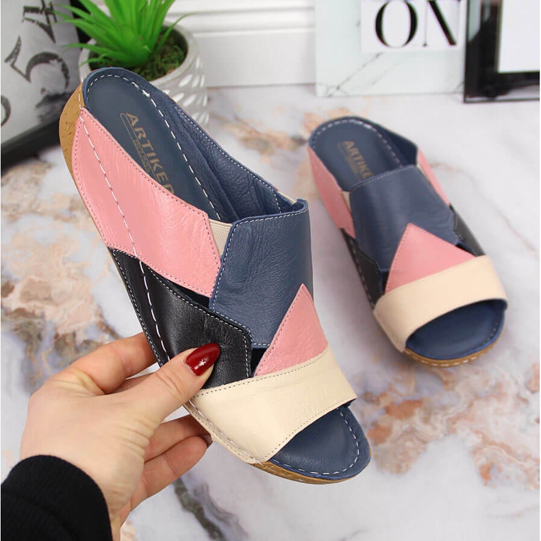 Bequeme farbige Artiker-Leder-Hausschuhe für Damen mehrfarbig 1