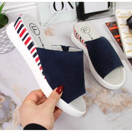 Damen-Lederpantoffeln auf Keilabsatz Marineblau Filippo 1