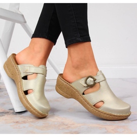 Goldene Keilpantoffeln aus Leder Łukbut 666 1