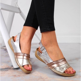 Bequeme Ledersandalen, Silber und Gold, Łukbut 1104 golden 1