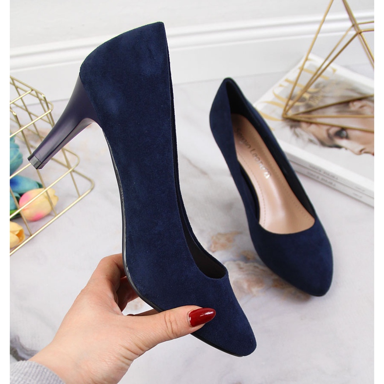 Pumps auf einem marineblauen Wildleder-Stiletto von Sergio Leone 1