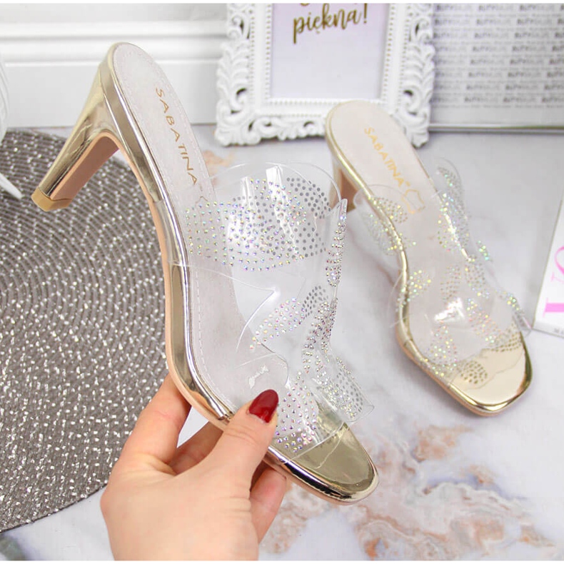 Transparente Damenhausschuhe mit goldenen Zirkonias Sabatina farblos 1