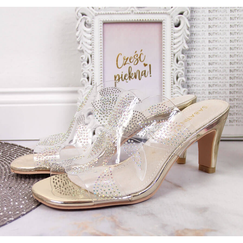 Transparente Damenhausschuhe mit goldenen Zirkonias Sabatina farblos 2