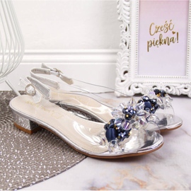 Transparente Damensandalen mit silbernen Sabatina-Steinen silber- 2