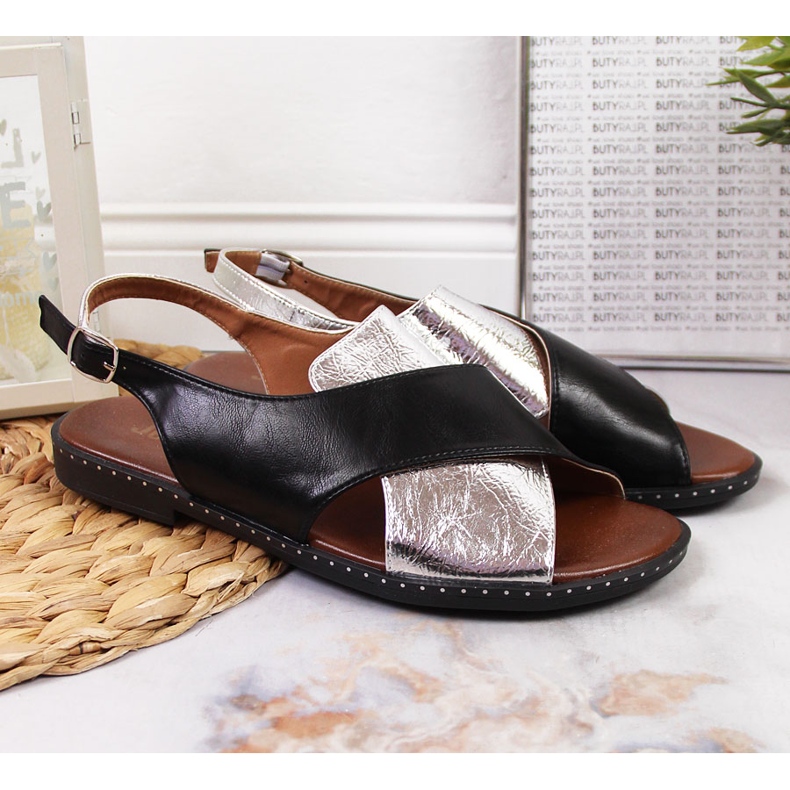 Schwarze und silberne Jezzi-Sandalen für Damen 2
