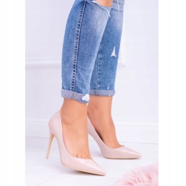 Frauenpumpen im Spitz lackierten Beige 3