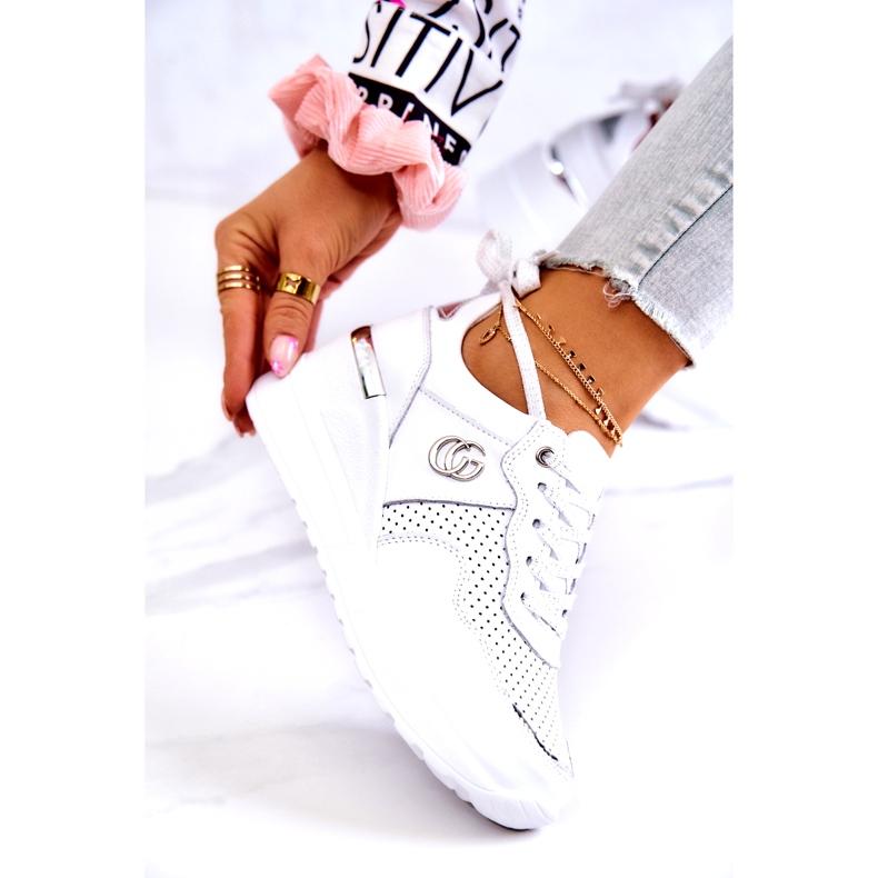 S.Barski Damen Sport Lederschuhe Turnschuhe Weiß Loissa silber- 3