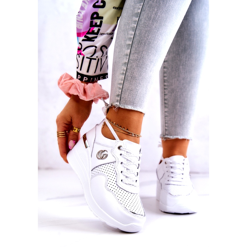 S.Barski Damen Sport Lederschuhe Turnschuhe Weiß Loissa silber- 1