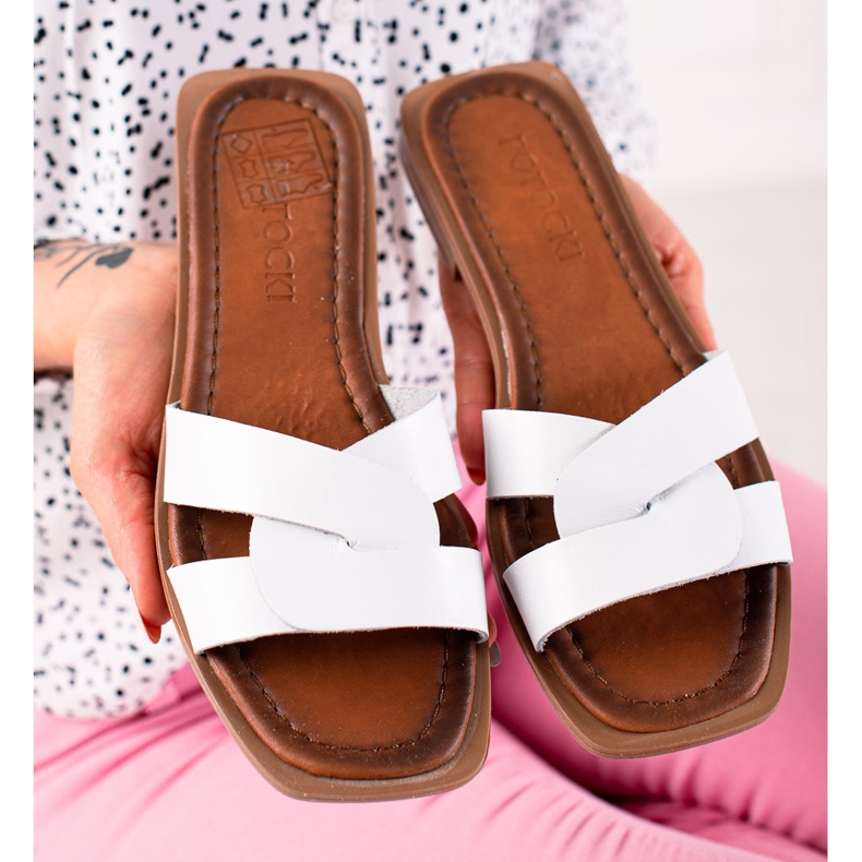 W. Potocki Potocki Weiße Lederpantoffeln 1