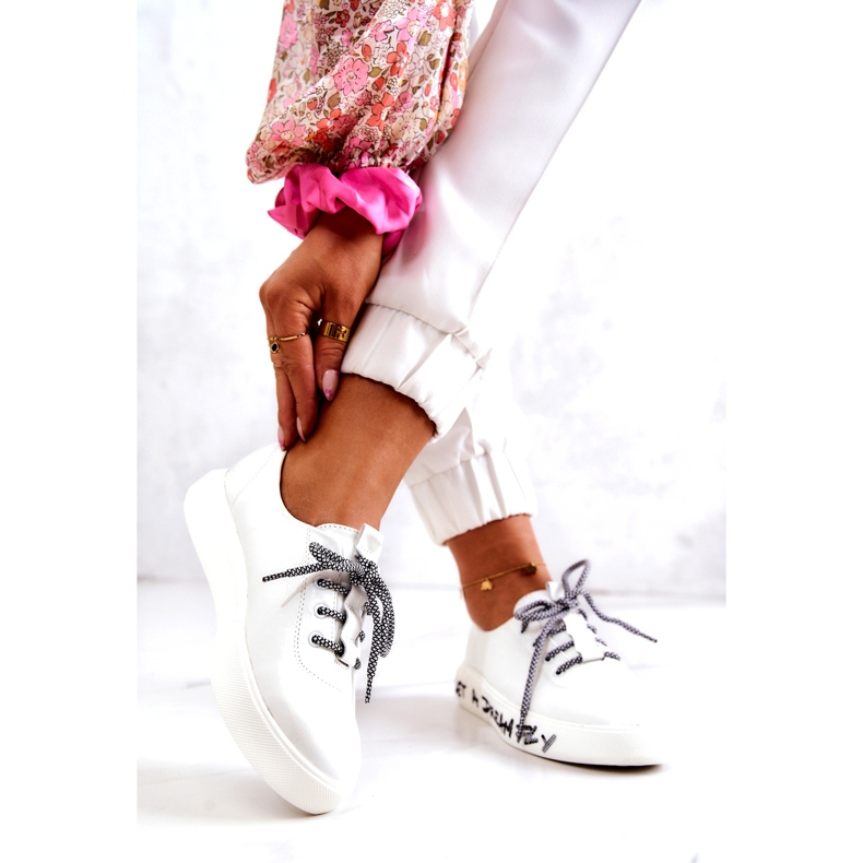 S.Barski Damen-Leder-Turnschuhe auf der Plattform Weiß Marien 2