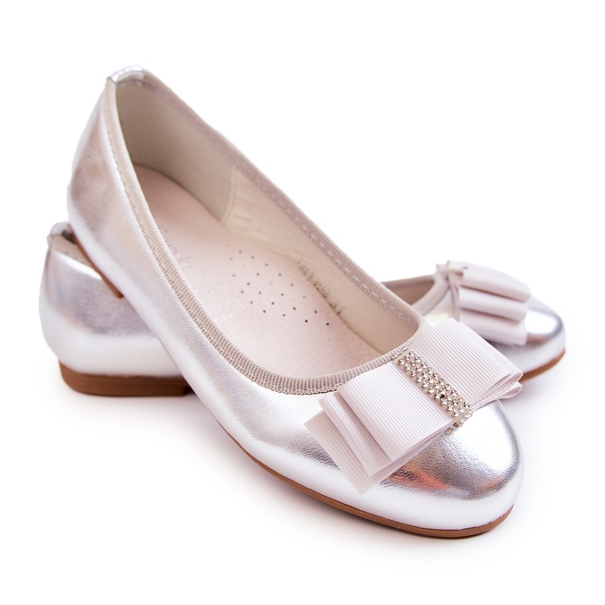 S.Barski Ballerinas aus Leder für Kinder mit einer dekorativen silbernen Claril-Schleife 1