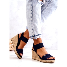 Damensandalen mit Keilabsatz Big Star JJ274977 Marineblau navy blau 3