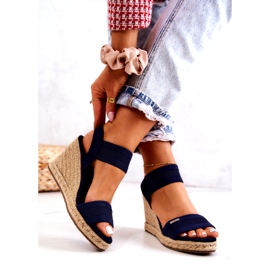 Damensandalen mit Keilabsatz Big Star JJ274977 Marineblau navy blau 2