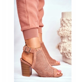 FB1 Durchbrochene Stiefel für Damen Peep Toe Pink Paradise braun 3