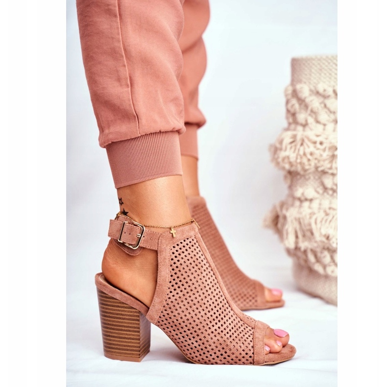 FB1 Durchbrochene Stiefel für Damen Peep Toe Pink Paradise braun 3