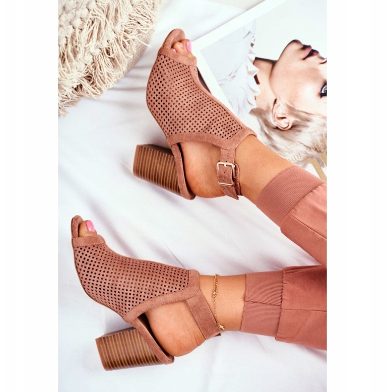 FB1 Durchbrochene Stiefel für Damen Peep Toe Pink Paradise braun 4