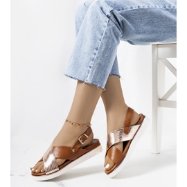 Braune Sandalen mit metallischem Myrte-Einsatz golden 1