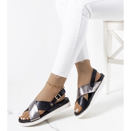 Schwarze Sandalen mit metallischem Myrte-Einsatz silber- 1