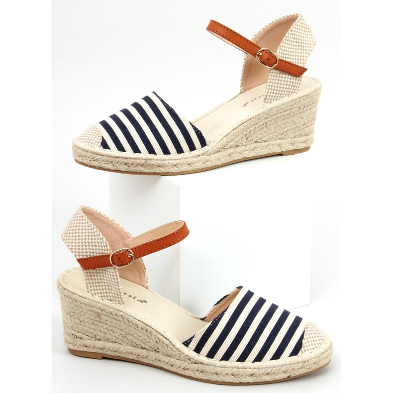 Irma Blau gestreifte Espadrilles beige navy blau 1