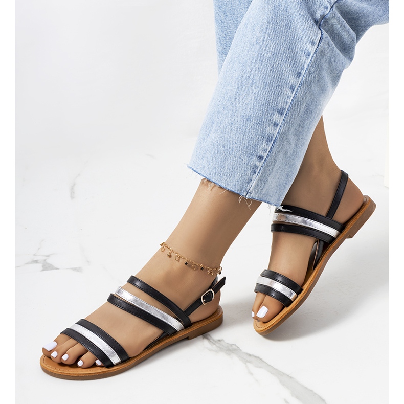 Schwarze Hibbins-Sandalen für Damen silber- 1