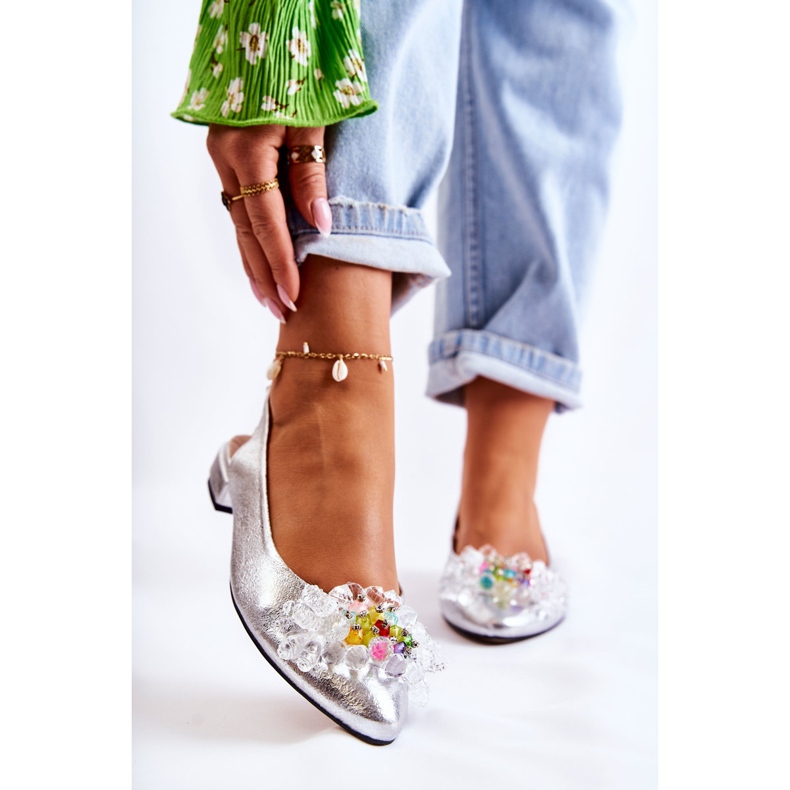 PA2 Lederballerinas auf High Heels mit silberner Elena-Verzierung silber- 1