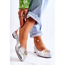 PA2 Lederballerinas auf High Heels mit silberner Elena-Verzierung silber- 2