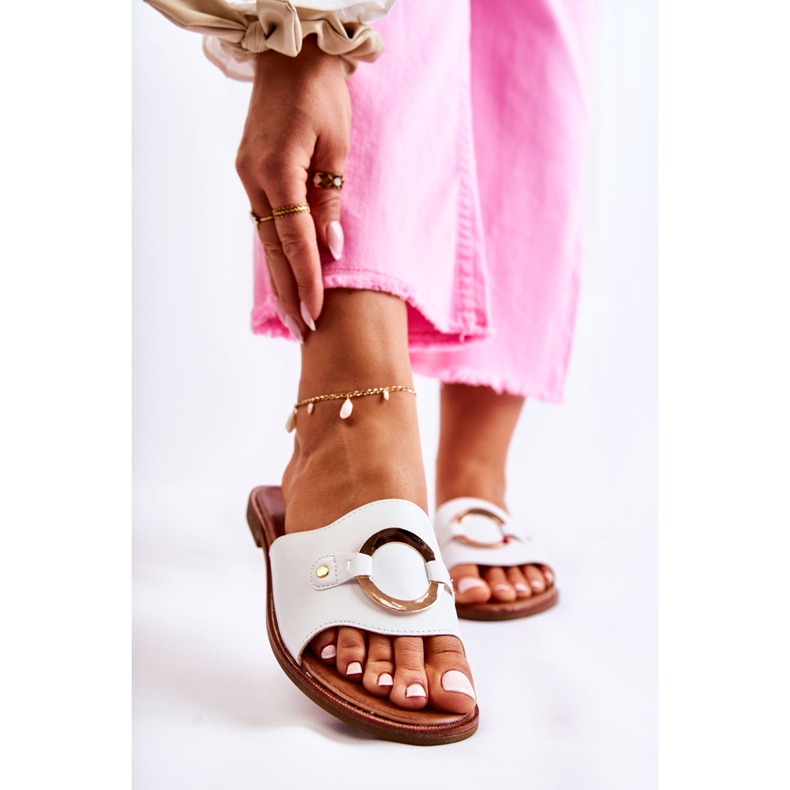 Vinceza Damenhausschuhe aus Leder mit weißer Marinell-Verzierung 1