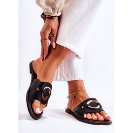 Vinceza Damenhausschuhe aus Leder mit schwarzem Marinell-Ornament 2