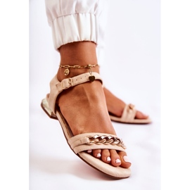Vinceza Damensandalen aus Wildleder mit einer Kette Beige Norine golden 2
