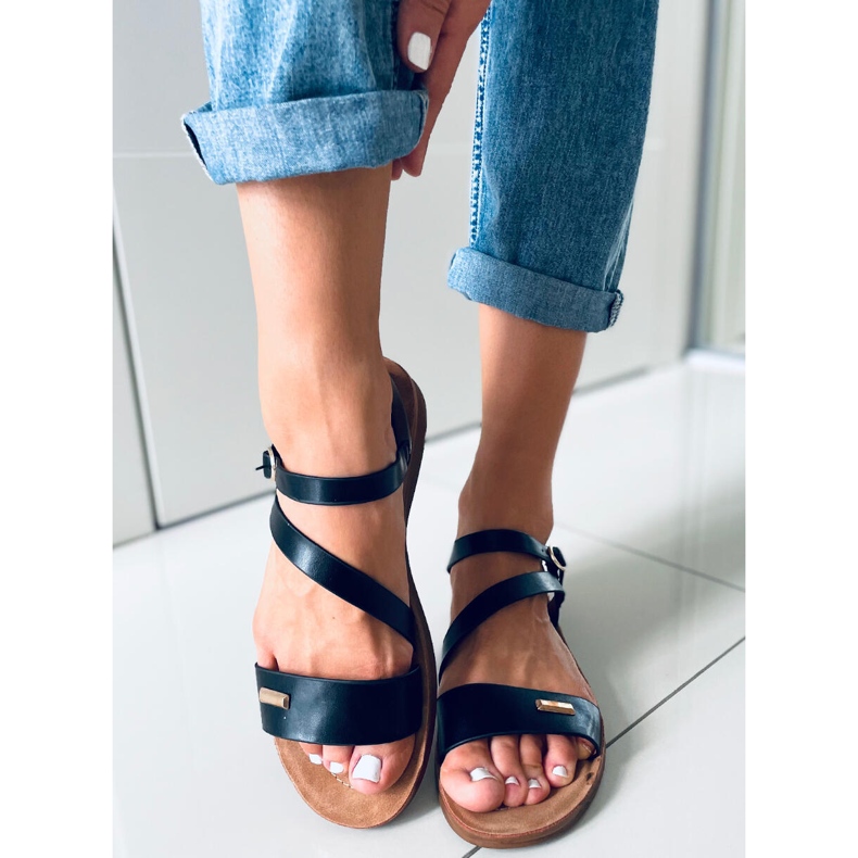 Blatt Schwarze Damensandalen 2