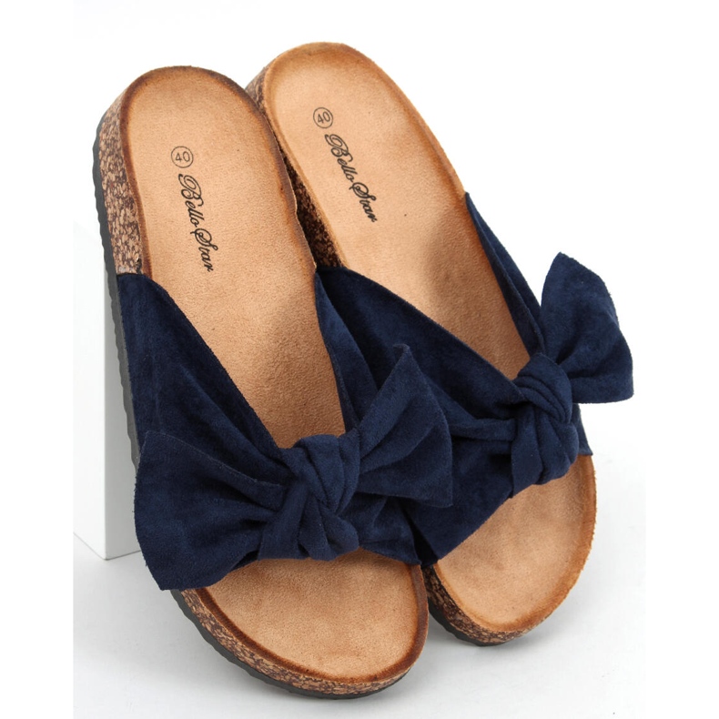 Korkpantoffeln mit Schleife Lilac DK.BLUE blau 2