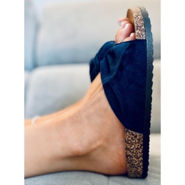 Korkpantoffeln mit Schleife Lilac DK.BLUE blau 1