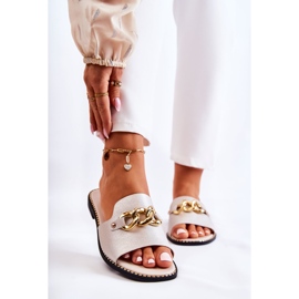 S.Barski Modische Hausschuhe mit einer Kette auf einem flachen Absatz Goldene Feinheit 1