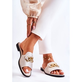 S.Barski Modische Hausschuhe mit einer Kette auf einem flachen Absatz Goldene Feinheit 2