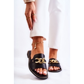 S.Barski Modische schwarze Finess-Hausschuhe mit einer Kette an einem flachen Absatz 1