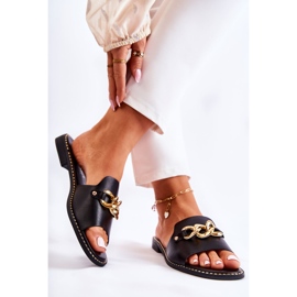 S.Barski Modische schwarze Finess-Hausschuhe mit einer Kette an einem flachen Absatz 2