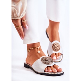 S.Barski Lederpantoffeln für Damen mit silberner Colene-Verzierung silber- 1