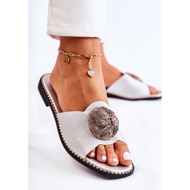 S.Barski Lederpantoffeln für Damen mit silberner Colene-Verzierung silber- 2