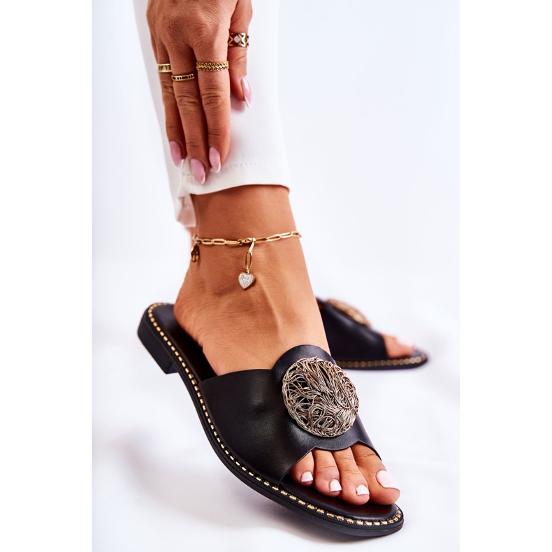 S.Barski Lederhausschuhe für Damen mit schwarzem Colene-Ornament 1