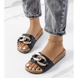 Schwarze Hausschuhe mit Derbi-Kette 1