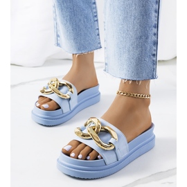 Blaue Pantoffeln auf der Berloz-Plattform 1