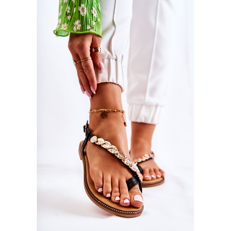 FJ1 Damensandalen mit Ornamenten am Gürtel Schwarz Alamis 1