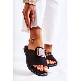 FJ1 Damenhausschuhe mit Zierelement Black Leonia schwarz 2