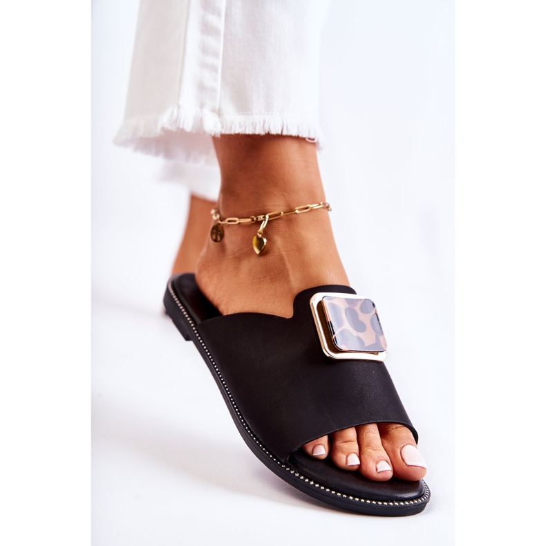 FJ1 Damenhausschuhe mit Zierelement Black Leonia schwarz 1