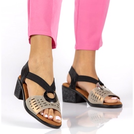 Filippo DS2308/22 Bk Go durchbrochene Ledersandalen, Schwarz und Gold golden 1