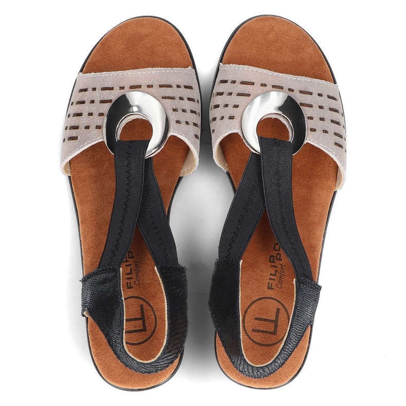 Filippo DS2308/22 Bk Go durchbrochene Ledersandalen, Schwarz und Gold golden 5