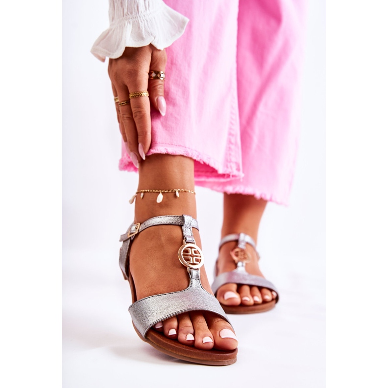 S.Barski Leichte Damensandalen mit Schnalle Dunkelsilber Carida silber- 1