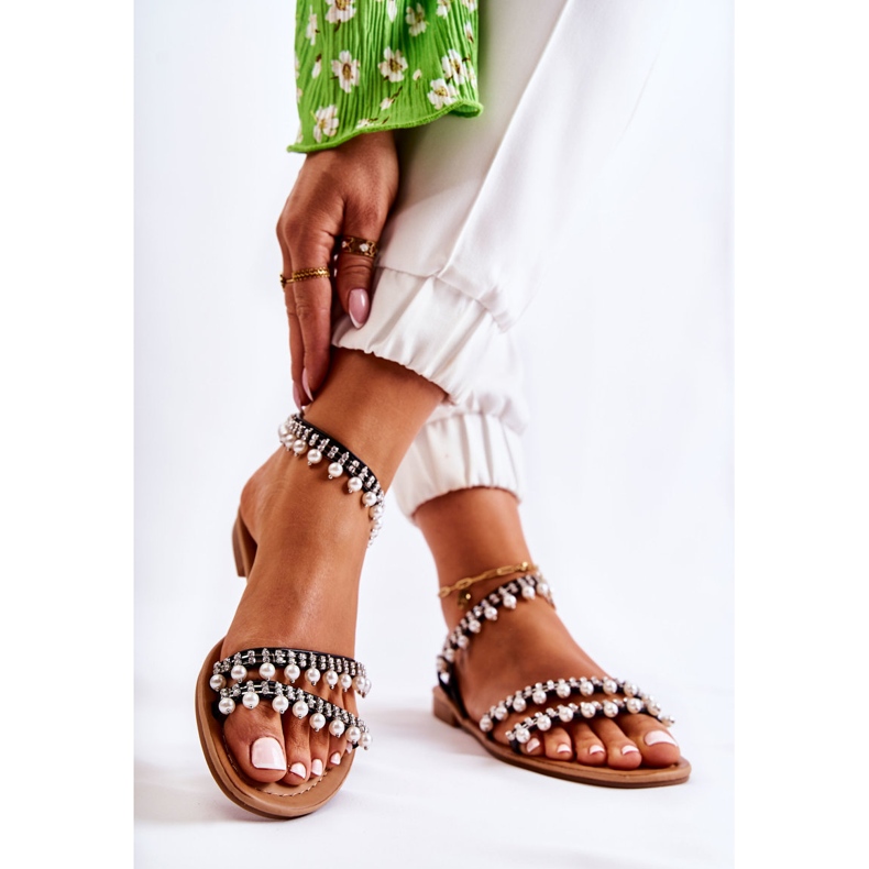 PS1 Bequeme Damensandalen mit Verzierungen Schwarz Nell 2