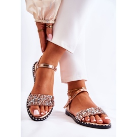 PS1 Damensandalen auf flachen Absätzen mit Nieten Rose Gold Francesca rosa golden 2