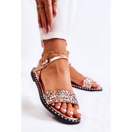 PS1 Damensandalen auf flachen Absätzen mit Nieten Rose Gold Francesca rosa golden 1